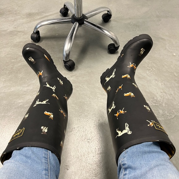 Joules Shoes Joules Womens Welly Dog Print Black Size 8 Knee High